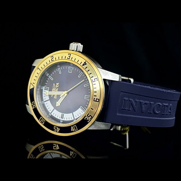 Invicta Men SPECIALTY 18K GOLD PLATE SILVER BLUE DIAL Strap 45mm Stylish Watch - Picture 7 of 7